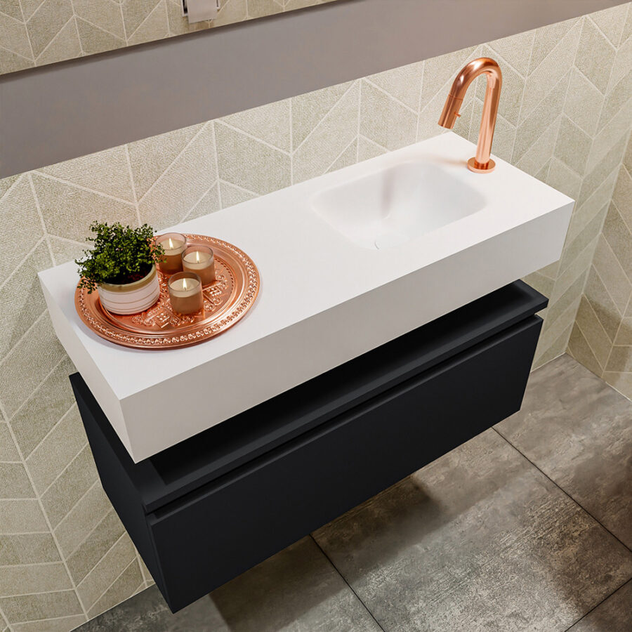 MONDIAZ ANDOR 80cm toiletmeubel urban. LEX 80cm wastafel talc positie rechts. Met 1 kraangat - Afbeelding 2
