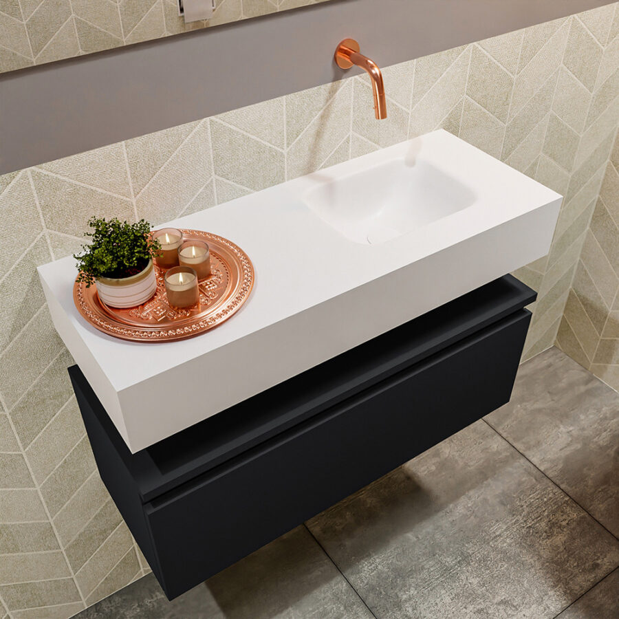 MONDIAZ ANDOR 80cm toiletmeubel urban. LEX 80cm wastafel talc positie rechts. Zonder kraangat - Afbeelding 2