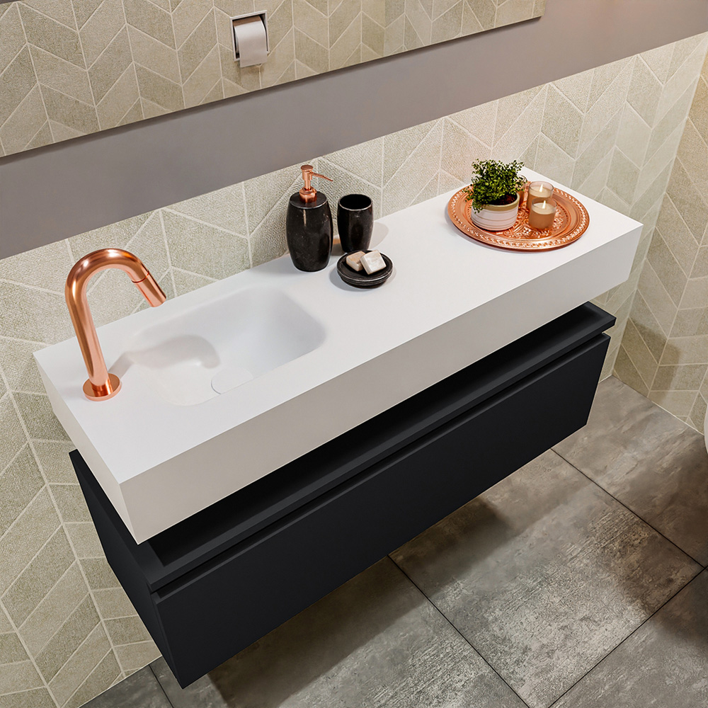 MONDIAZ ANDOR 100cm toiletmeubel urban. LEX 100cm wastafel talc positie links. Met 1 kraangat - Afbeelding 2