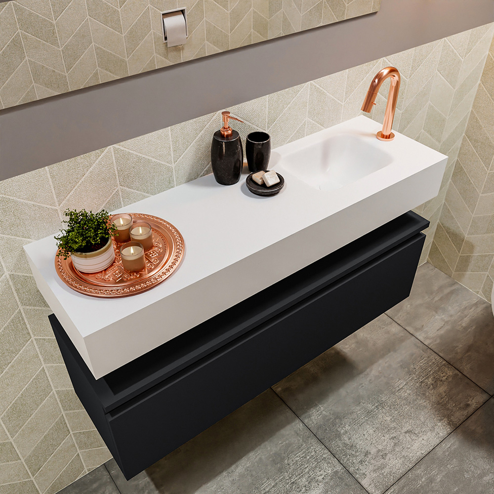 MONDIAZ ANDOR 100cm toiletmeubel urban. LEX 100cm wastafel talc positie rechts. Met 1 kraangat - Afbeelding 2