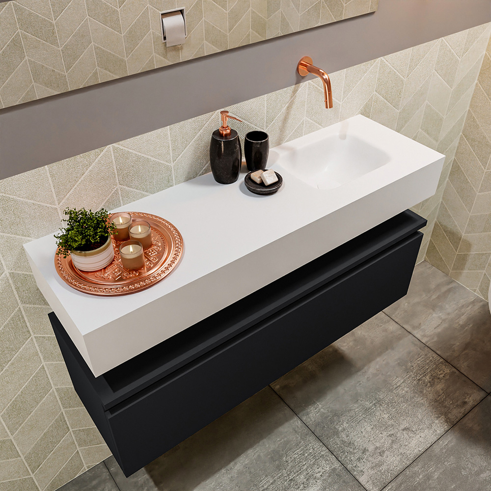 MONDIAZ ANDOR 100cm toiletmeubel urban. LEX 100cm wastafel talc positie rechts. Zonder kraangat - Afbeelding 2