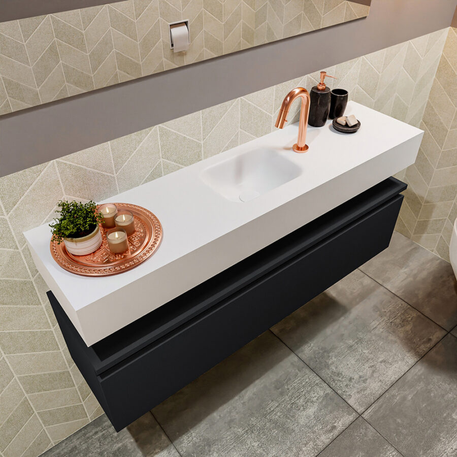 MONDIAZ ANDOR 120cm toiletmeubel urban. LEX 120cm wastafel talc positie midden. Met 1 kraangat - Afbeelding 2