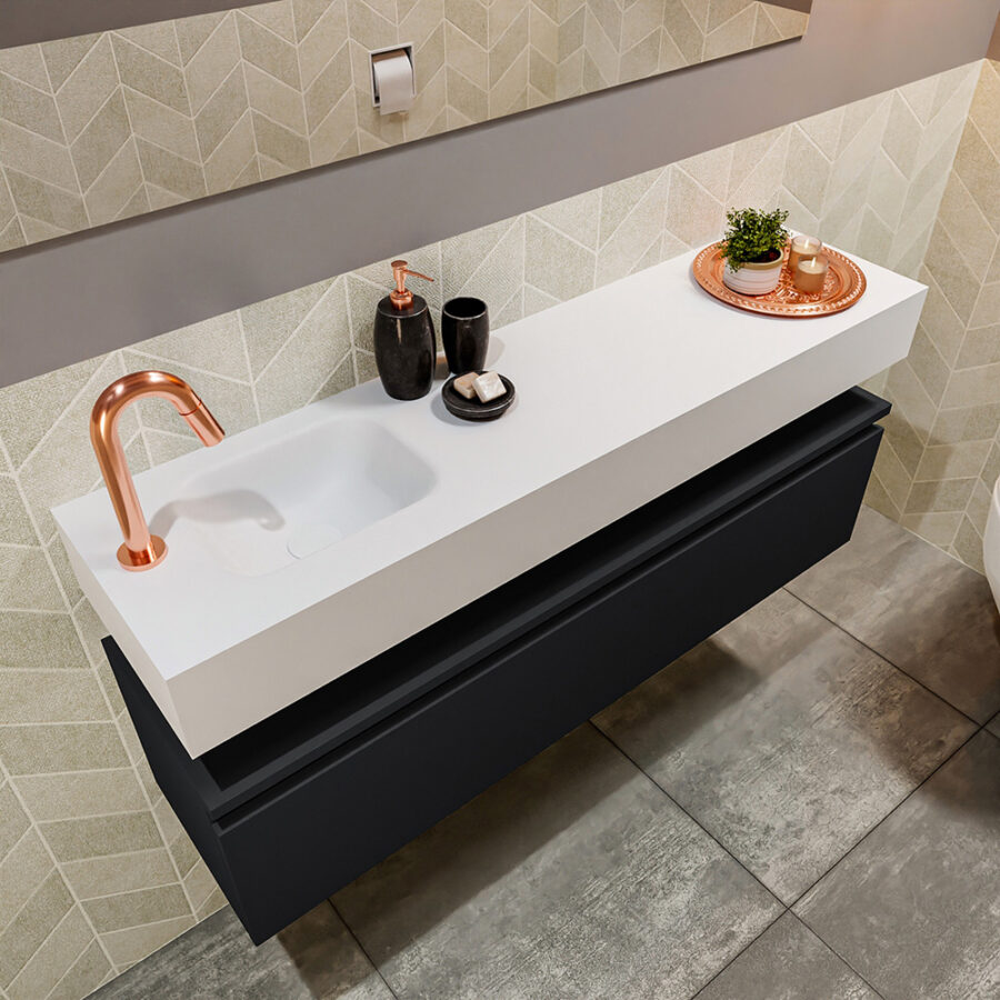 MONDIAZ ANDOR 120cm toiletmeubel urban. LEX 120cm wastafel talc positie links. Met 1 kraangat - Afbeelding 2