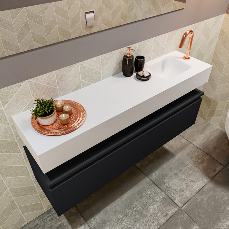 MONDIAZ ANDOR 120cm toiletmeubel urban. LEX 120cm wastafel talc positie rechts. Met 1 kraangat - Afbeelding 2