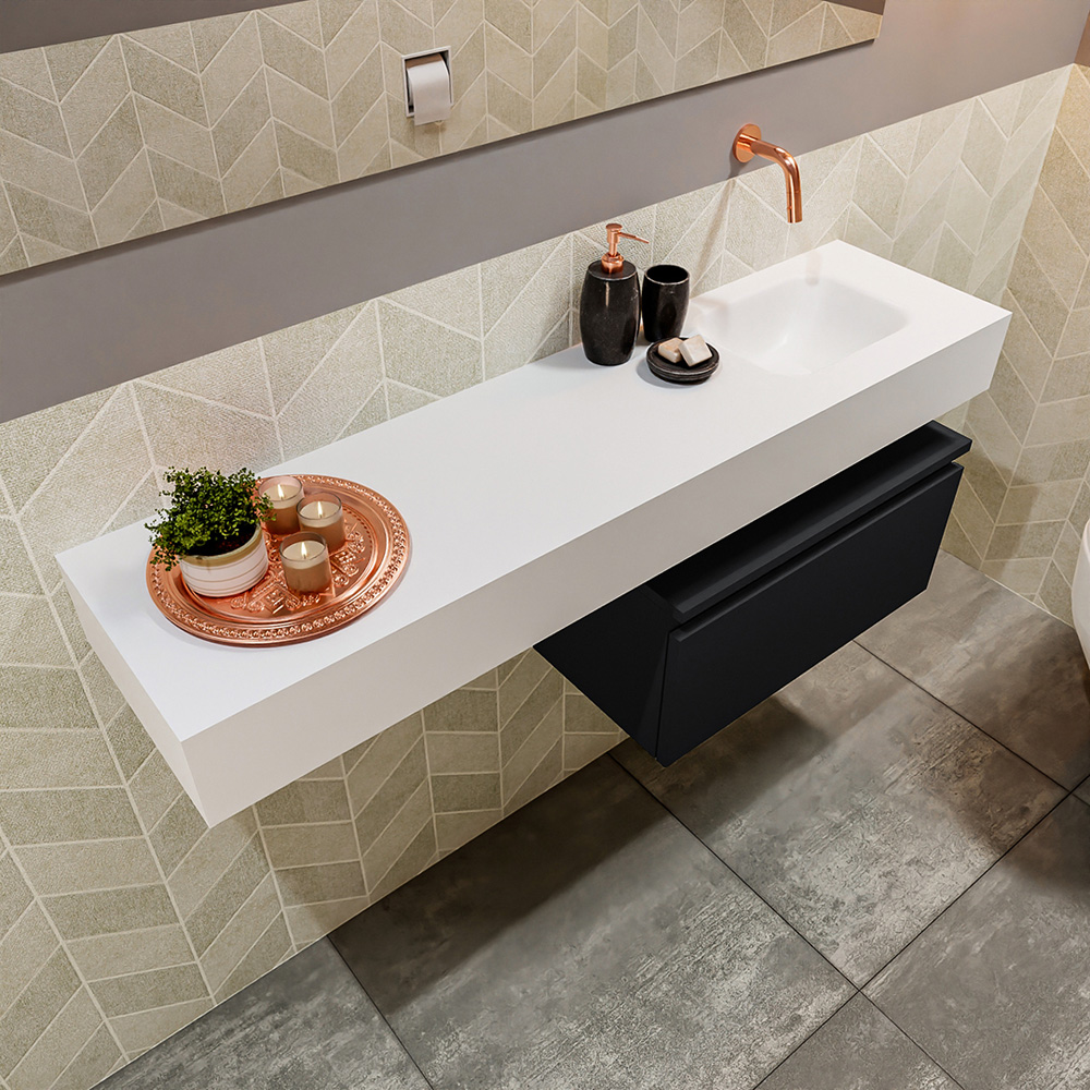 MONDIAZ ANDOR 60cm toiletmeubel urban. LEX 120cm wastafel talc positie rechts. Zonder kraangat - Afbeelding 2