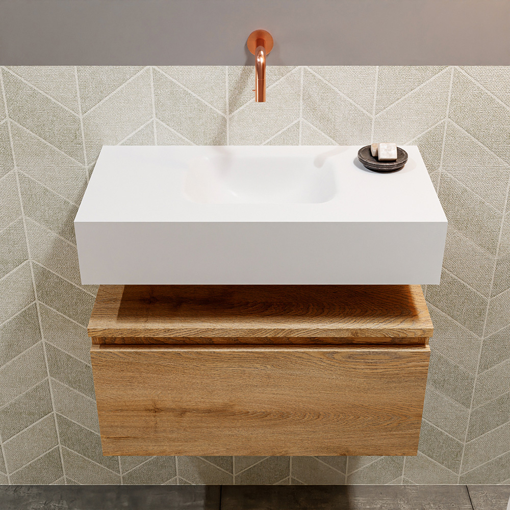 MONDIAZ ANDOR 60cm toiletmeubel washed oak. LEX 60cm wastafel talc positie midden. Zonder kraangat - Afbeelding 3