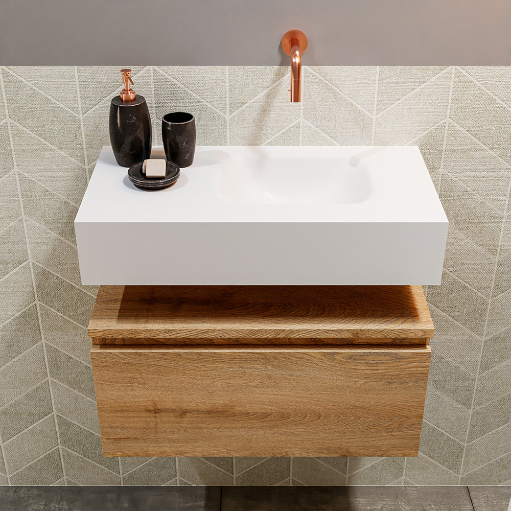 MONDIAZ ANDOR 60cm toiletmeubel washed oak. LEX 60cm wastafel talc positie rechts. Zonder kraangat - Afbeelding 3