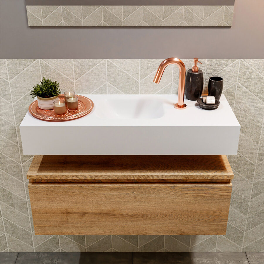 MONDIAZ ANDOR 80cm toiletmeubel washed oak. LEX 80cm wastafel talc positie midden. Met 1 kraangat - Afbeelding 3
