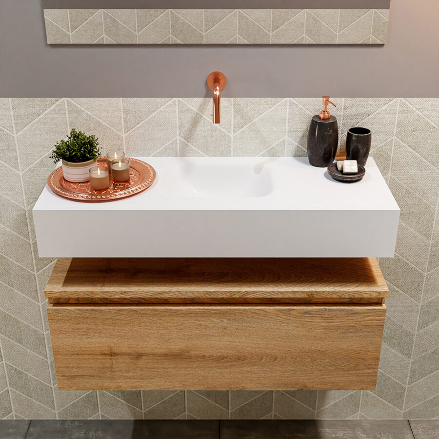 MONDIAZ ANDOR 80cm toiletmeubel washed oak. LEX 80cm wastafel talc positie midden. Zonder kraangat - Afbeelding 3