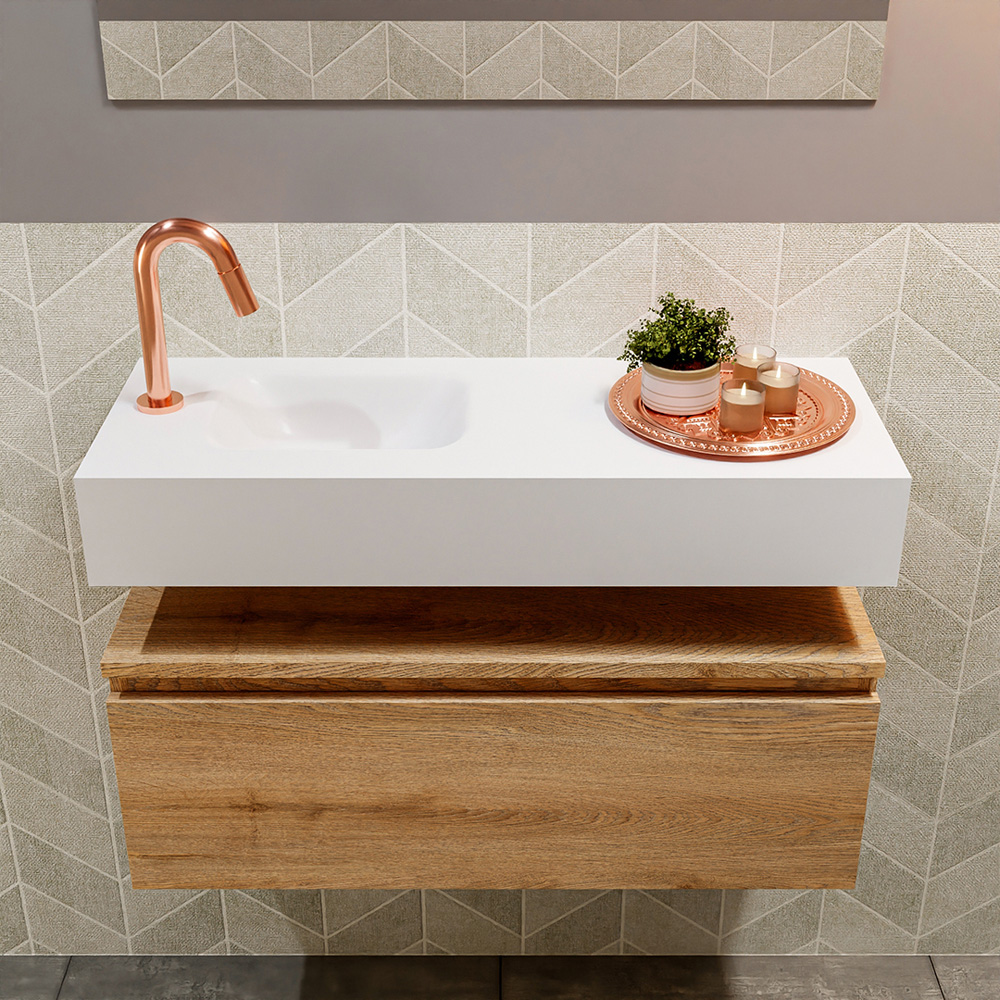 MONDIAZ ANDOR 80cm toiletmeubel washed oak. LEX 80cm wastafel talc positie links. Met 1 kraangat - Afbeelding 3