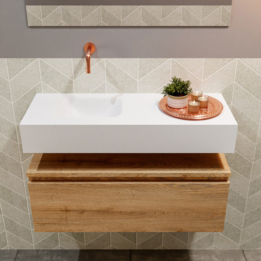 MONDIAZ ANDOR 80cm toiletmeubel washed oak. LEX 80cm wastafel talc positie links. Zonder kraangat - Afbeelding 3