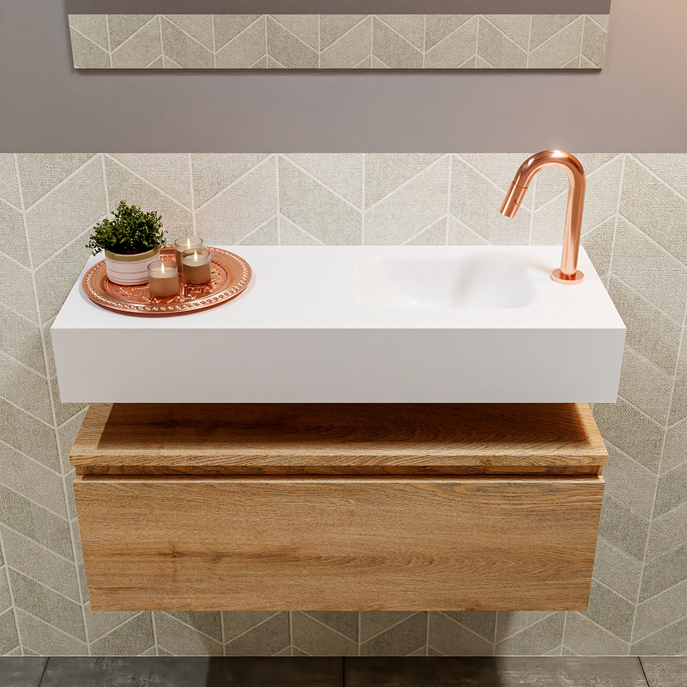 MONDIAZ ANDOR 80cm toiletmeubel washed oak. LEX 80cm wastafel talc positie rechts. Met 1 kraangat - Afbeelding 3