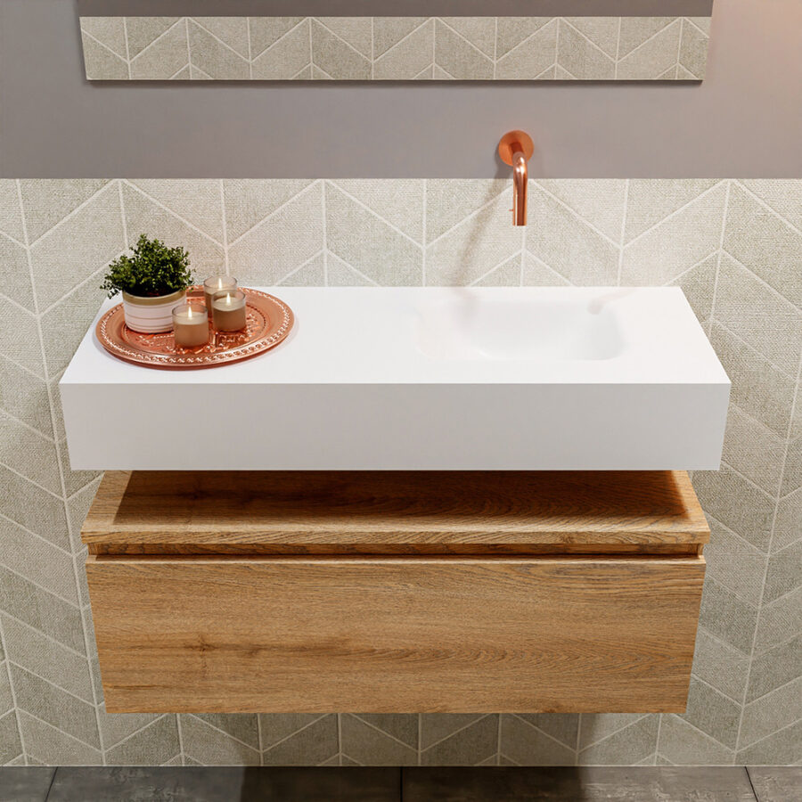 MONDIAZ ANDOR 80cm toiletmeubel washed oak. LEX 80cm wastafel talc positie rechts. Zonder kraangat - Afbeelding 3