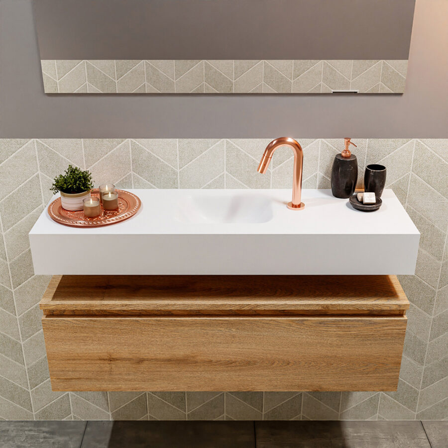 MONDIAZ ANDOR 100cm toiletmeubel washed oak. LEX 100cm wastafel talc positie midden. Met 1 kraangat - Afbeelding 3