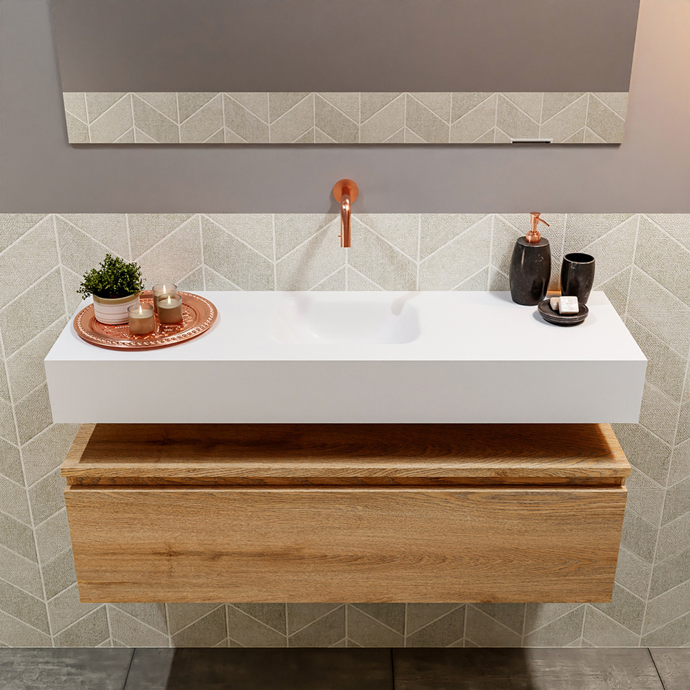 MONDIAZ ANDOR 100cm toiletmeubel washed oak. LEX 100cm wastafel talc positie midden. Zonder kraangat - Afbeelding 3