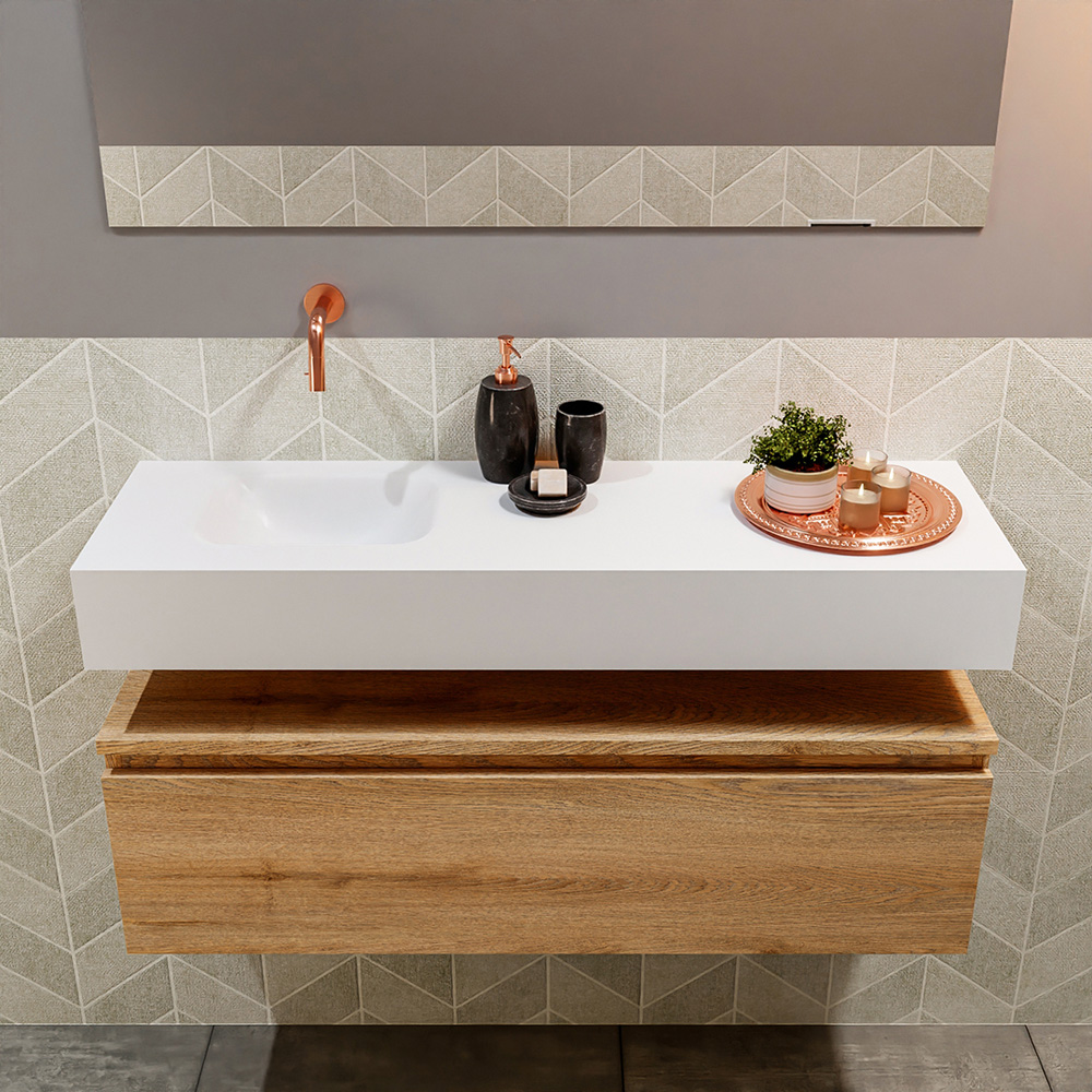 MONDIAZ ANDOR 100cm toiletmeubel washed oak. LEX 100cm wastafel talc positie links. Zonder kraangat - Afbeelding 3