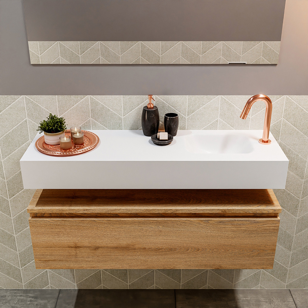 MONDIAZ ANDOR 100cm toiletmeubel washed oak. LEX 100cm wastafel talc positie rechts. Met 1 kraangat - Afbeelding 3