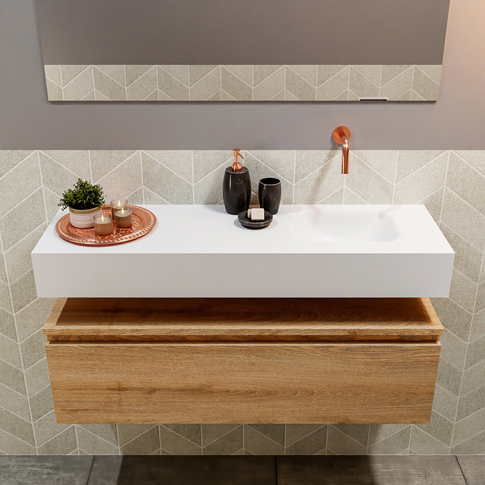 MONDIAZ ANDOR 100cm toiletmeubel washed oak. LEX 100cm wastafel talc positie rechts. Zonder kraangat - Afbeelding 3