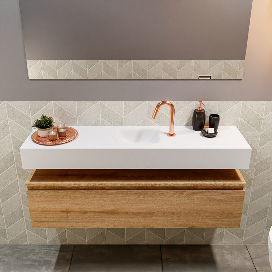 MONDIAZ ANDOR 120cm toiletmeubel washed oak. LEX 120cm wastafel talc positie midden. Met 1 kraangat - Afbeelding 3