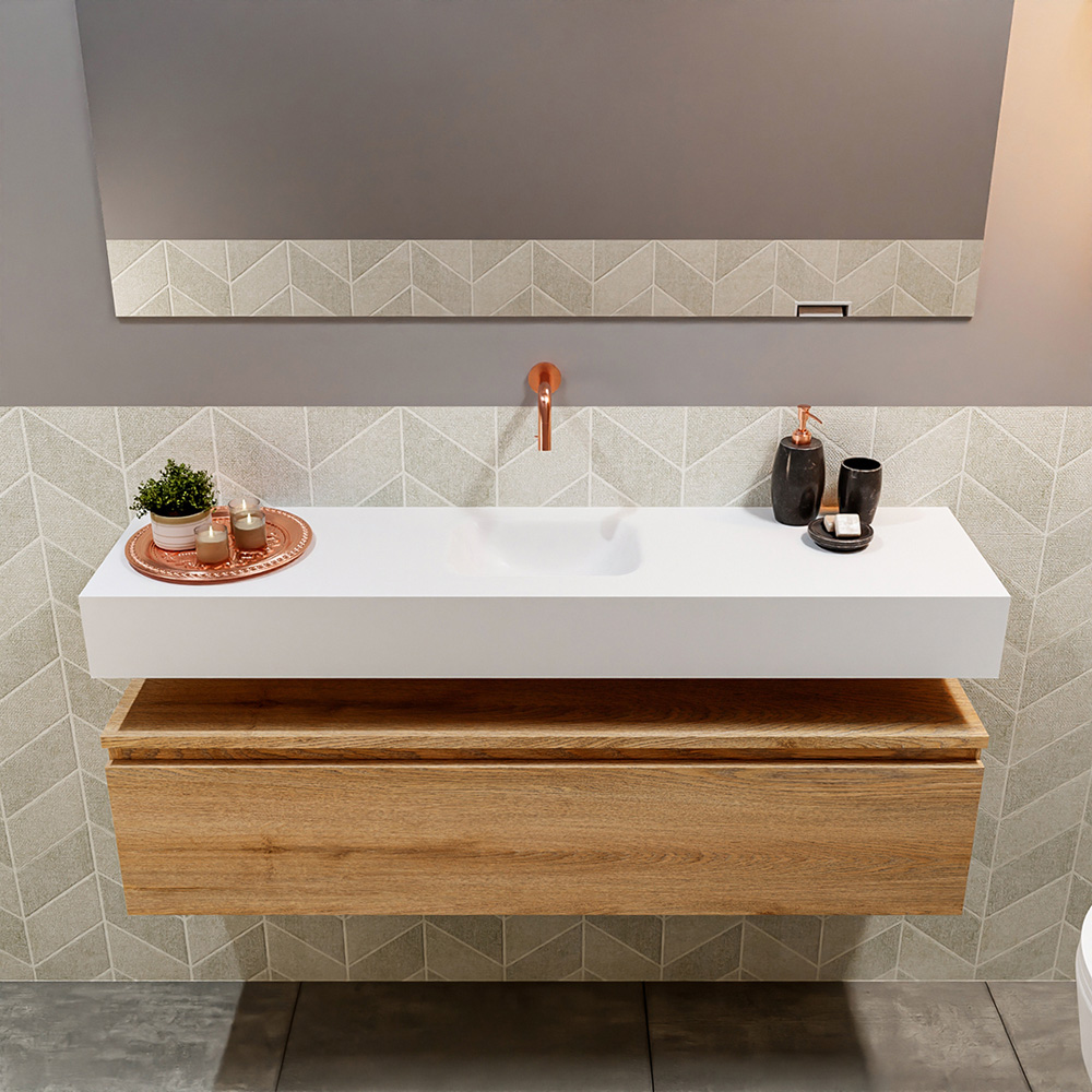 MONDIAZ ANDOR 120cm toiletmeubel washed oak. LEX 120cm wastafel talc positie midden. Zonder kraangat - Afbeelding 3