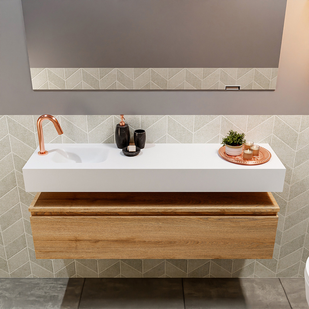 MONDIAZ ANDOR 120cm toiletmeubel washed oak. LEX 120cm wastafel talc positie links. Met 1 kraangat - Afbeelding 3