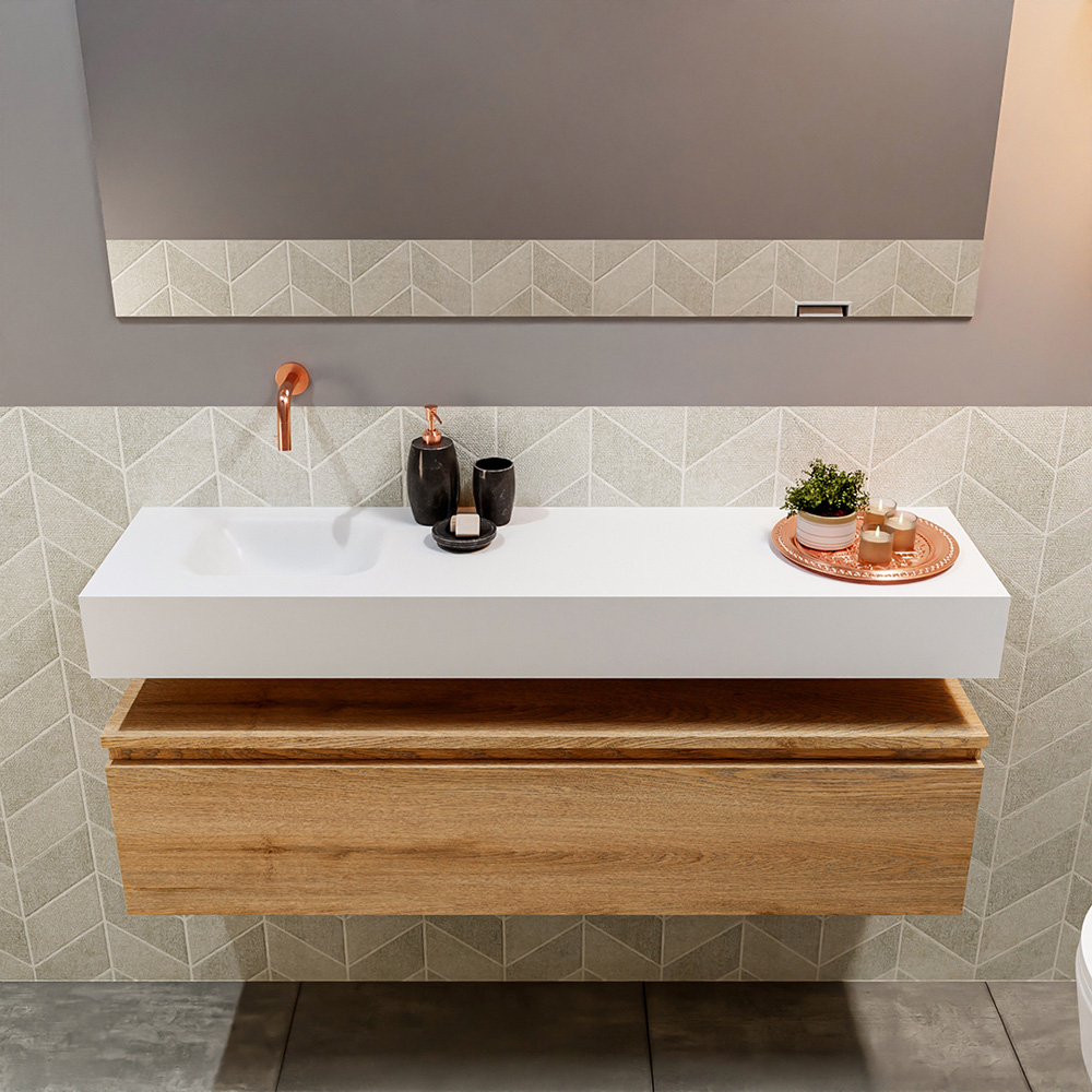 MONDIAZ ANDOR 120cm toiletmeubel washed oak. LEX 120cm wastafel talc positie links. Zonder kraangat - Afbeelding 3