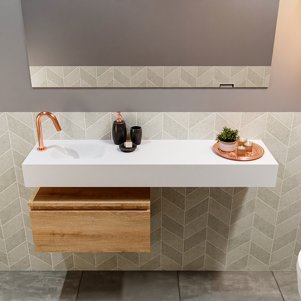 MONDIAZ ANDOR 60cm toiletmeubel washed oak. LEX 120cm wastafel talc positie links. Met 1 kraangat - Afbeelding 3