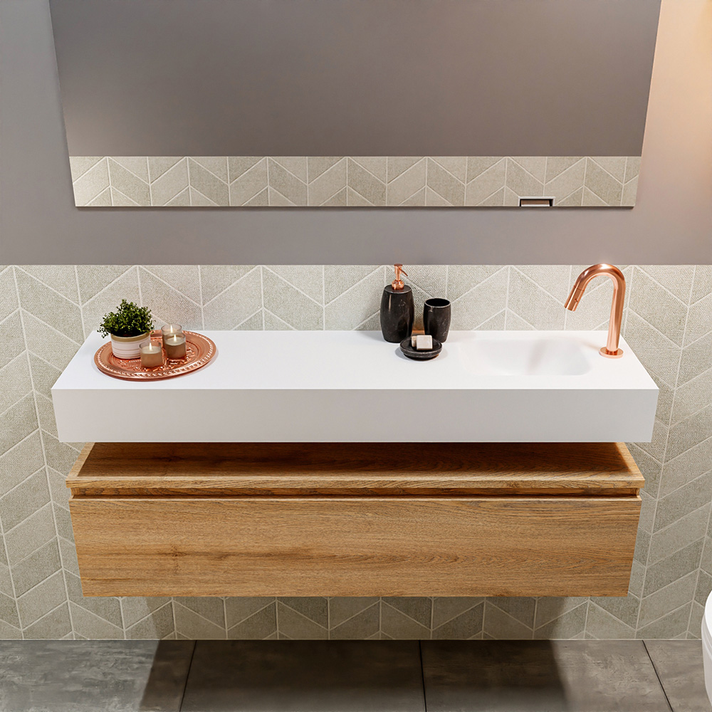 MONDIAZ ANDOR 120cm toiletmeubel washed oak. LEX 120cm wastafel talc positie rechts. Met 1 kraangat - Afbeelding 3