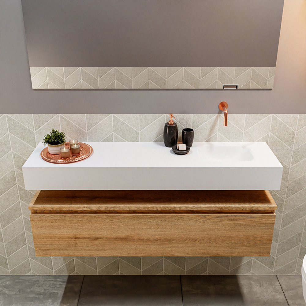 MONDIAZ ANDOR 120cm toiletmeubel washed oak. LEX 120cm wastafel talc positie rechts. Zonder kraangat - Afbeelding 3