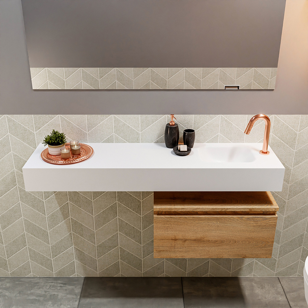 MONDIAZ ANDOR 60cm toiletmeubel washed oak. LEX 120cm wastafel talc positie rechts. Met 1 kraangat - Afbeelding 3