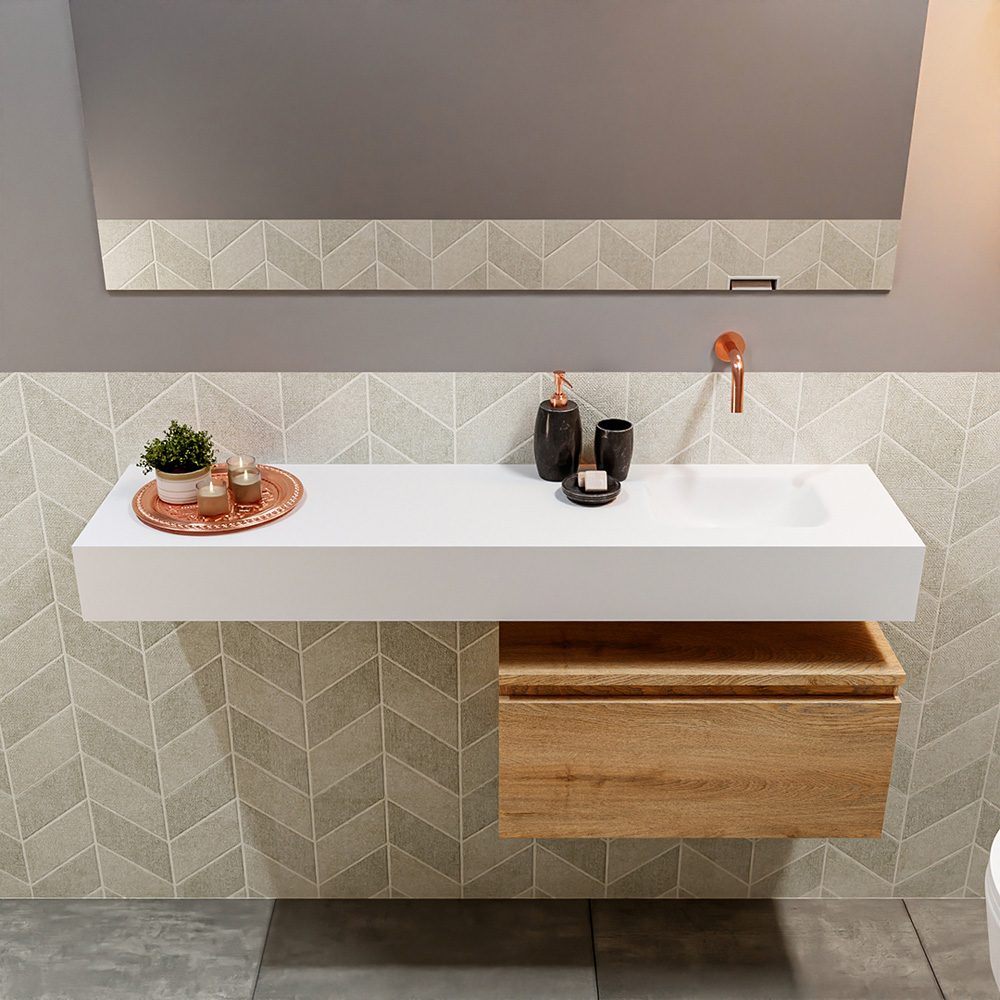 MONDIAZ ANDOR 60cm toiletmeubel washed oak. LEX 120cm wastafel talc positie rechts. Zonder kraangat - Afbeelding 3