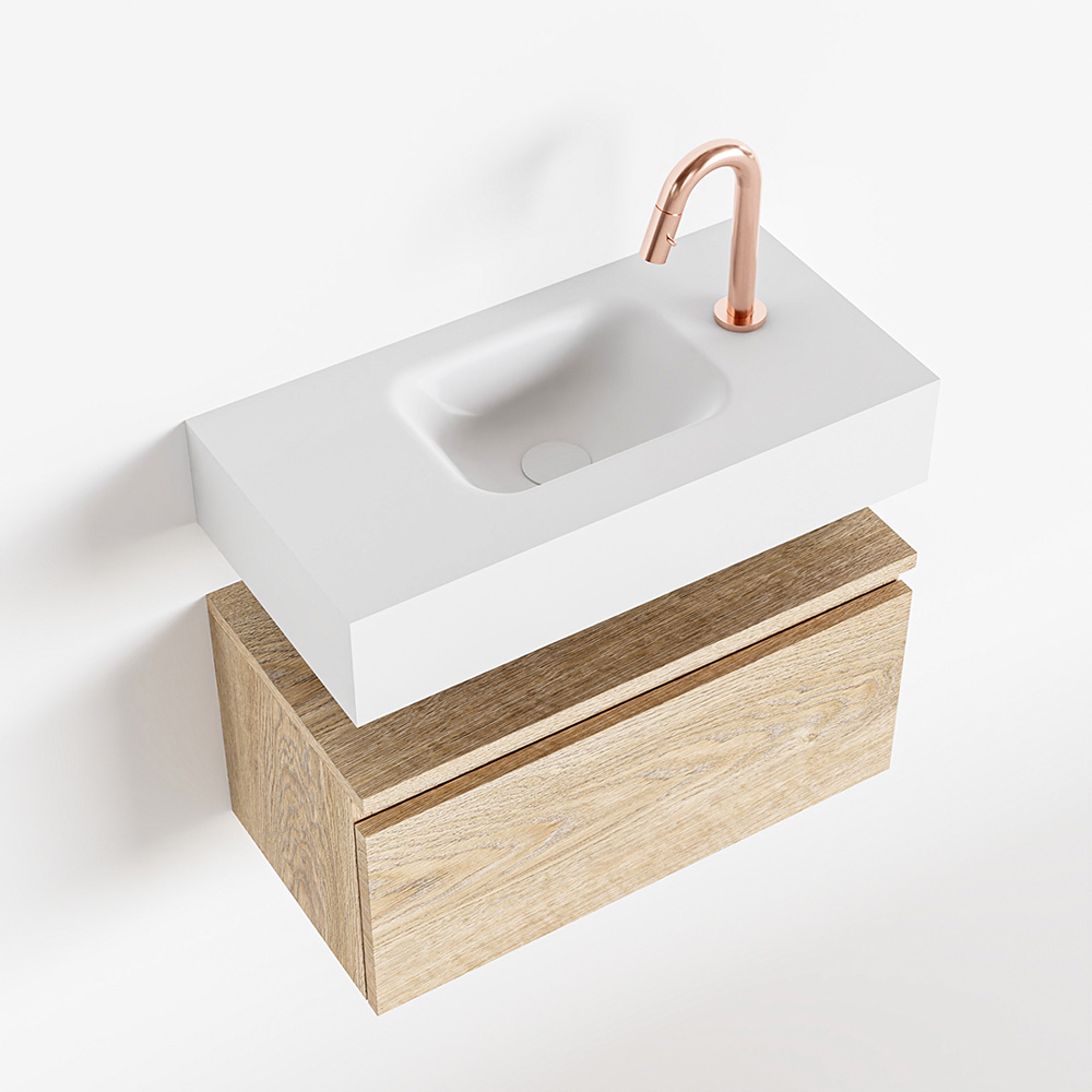 MONDIAZ ANDOR 60cm toiletmeubel washed oak. LEX 60cm wastafel talc positie midden. Met 1 kraangat - Afbeelding 4