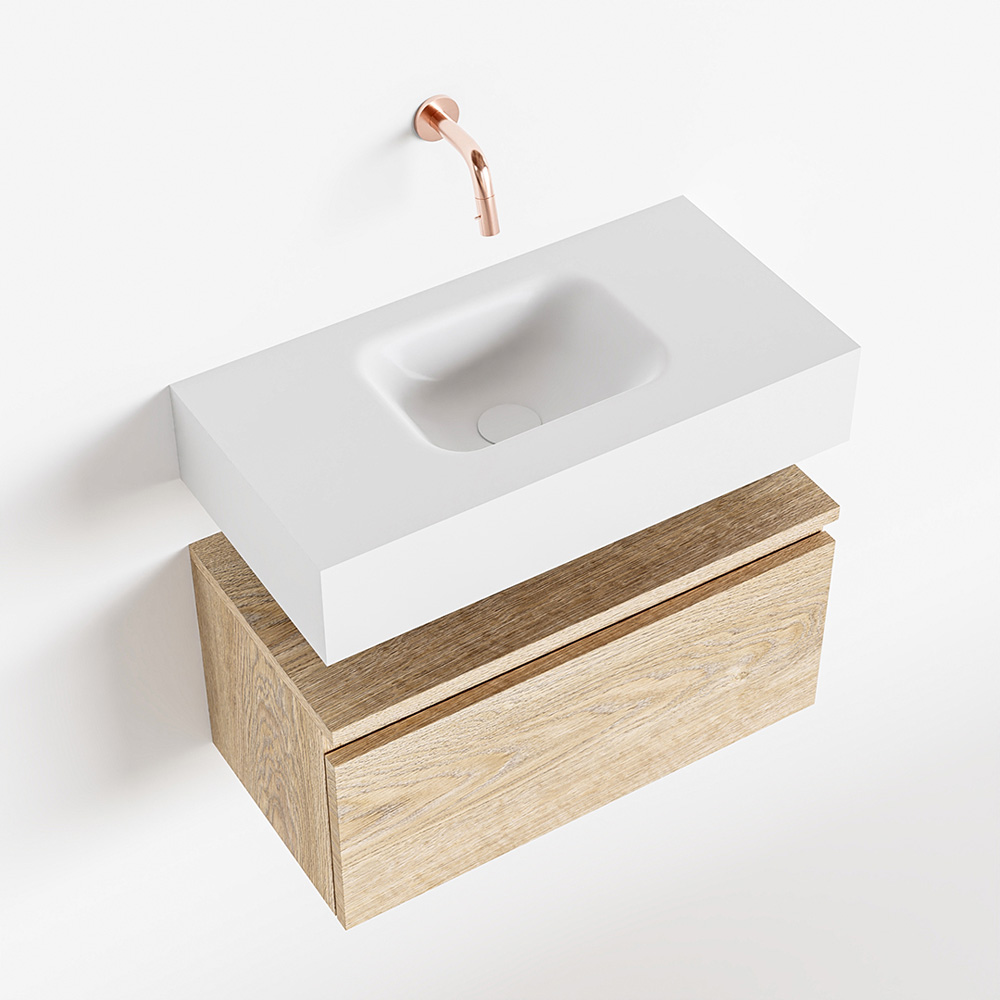 MONDIAZ ANDOR 60cm toiletmeubel washed oak. LEX 60cm wastafel talc positie midden. Zonder kraangat - Afbeelding 4