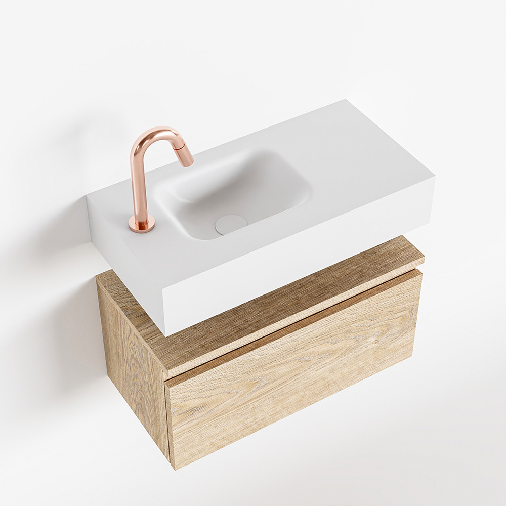 MONDIAZ ANDOR 60cm toiletmeubel washed oak. LEX 60cm wastafel talc positie links. Met 1 kraangat - Afbeelding 4