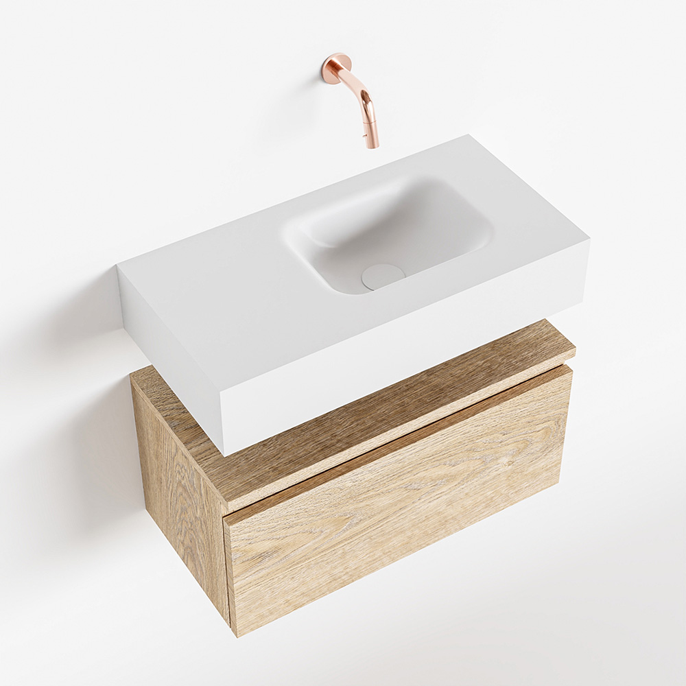 MONDIAZ ANDOR 60cm toiletmeubel washed oak. LEX 60cm wastafel talc positie rechts. Zonder kraangat - Afbeelding 4