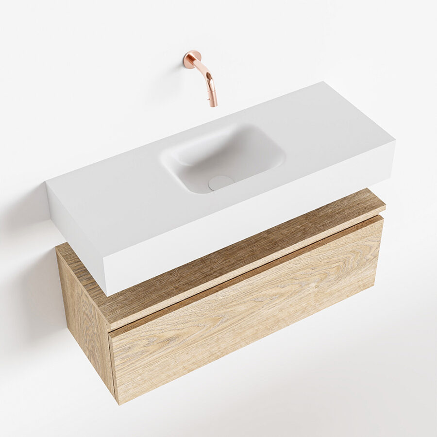 MONDIAZ ANDOR 80cm toiletmeubel washed oak. LEX 80cm wastafel talc positie midden. Zonder kraangat - Afbeelding 4