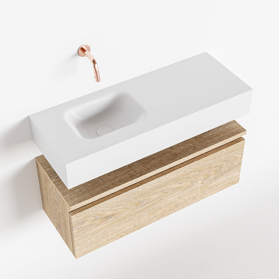 MONDIAZ ANDOR 80cm toiletmeubel washed oak. LEX 80cm wastafel talc positie links. Zonder kraangat - Afbeelding 4
