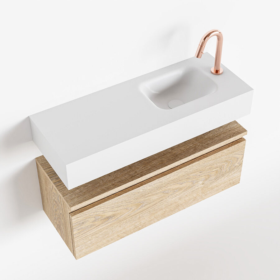 MONDIAZ ANDOR 80cm toiletmeubel washed oak. LEX 80cm wastafel talc positie rechts. Met 1 kraangat - Afbeelding 4