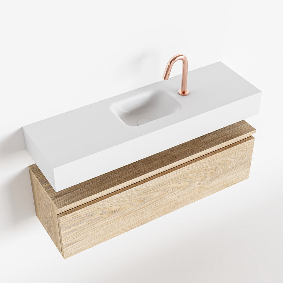 MONDIAZ ANDOR 100cm toiletmeubel washed oak. LEX 100cm wastafel talc positie midden. Met 1 kraangat - Afbeelding 4
