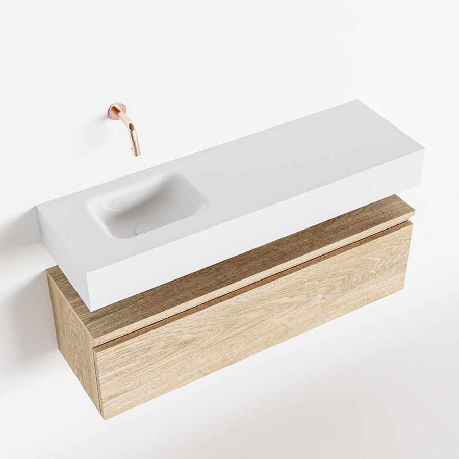 MONDIAZ ANDOR 100cm toiletmeubel washed oak. LEX 100cm wastafel talc positie links. Zonder kraangat - Afbeelding 4