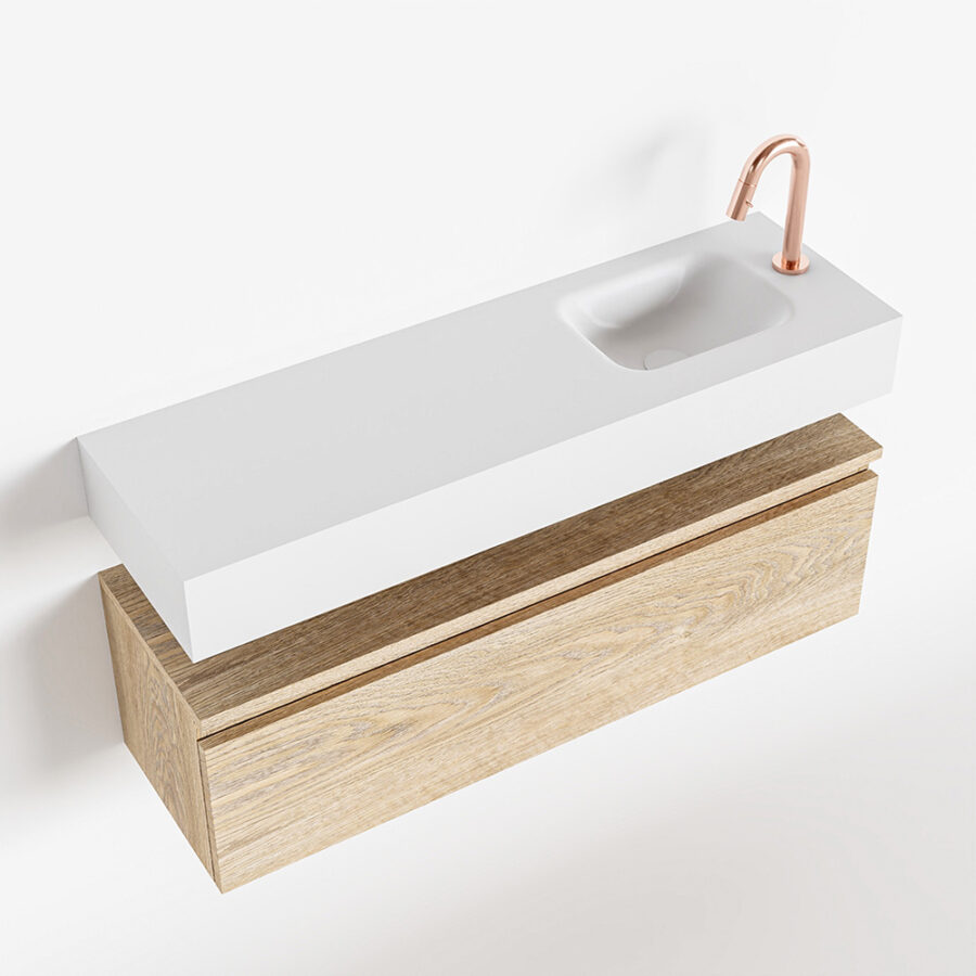 MONDIAZ ANDOR 100cm toiletmeubel washed oak. LEX 100cm wastafel talc positie rechts. Met 1 kraangat - Afbeelding 4