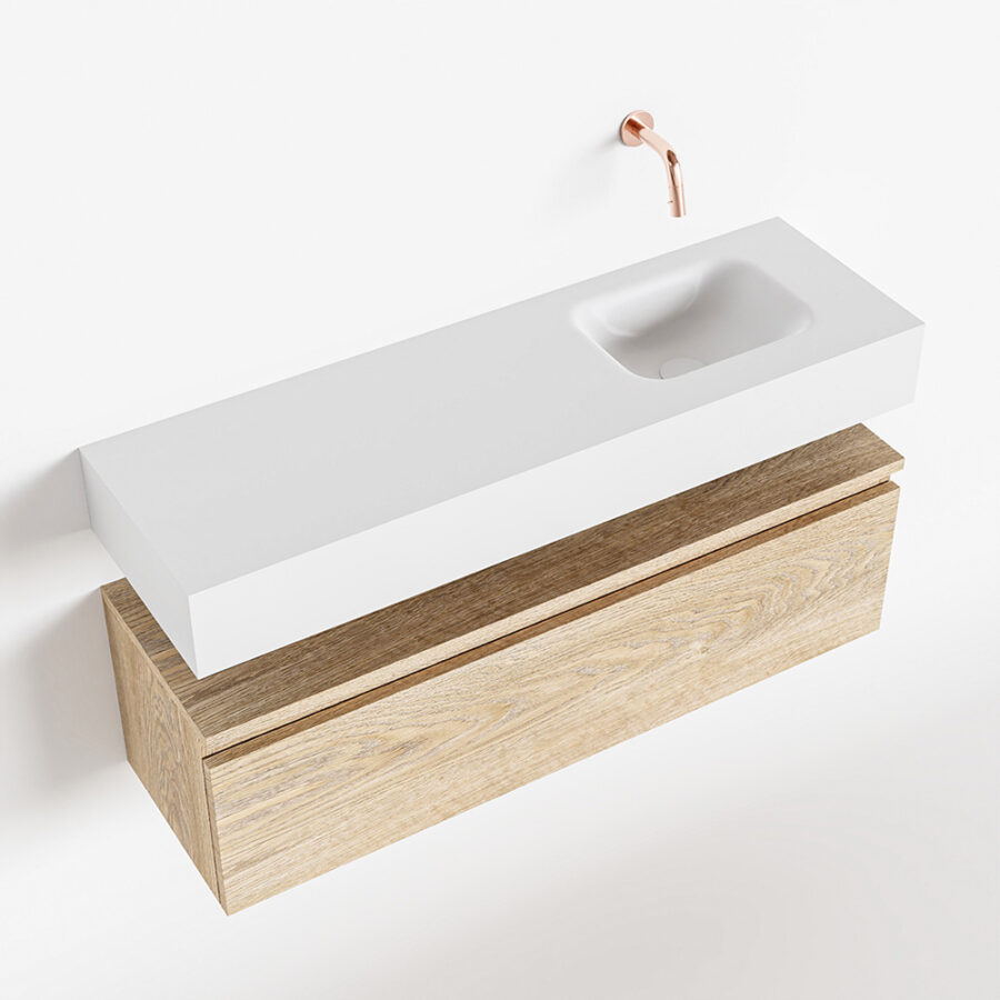 MONDIAZ ANDOR 100cm toiletmeubel washed oak. LEX 100cm wastafel talc positie rechts. Zonder kraangat - Afbeelding 4