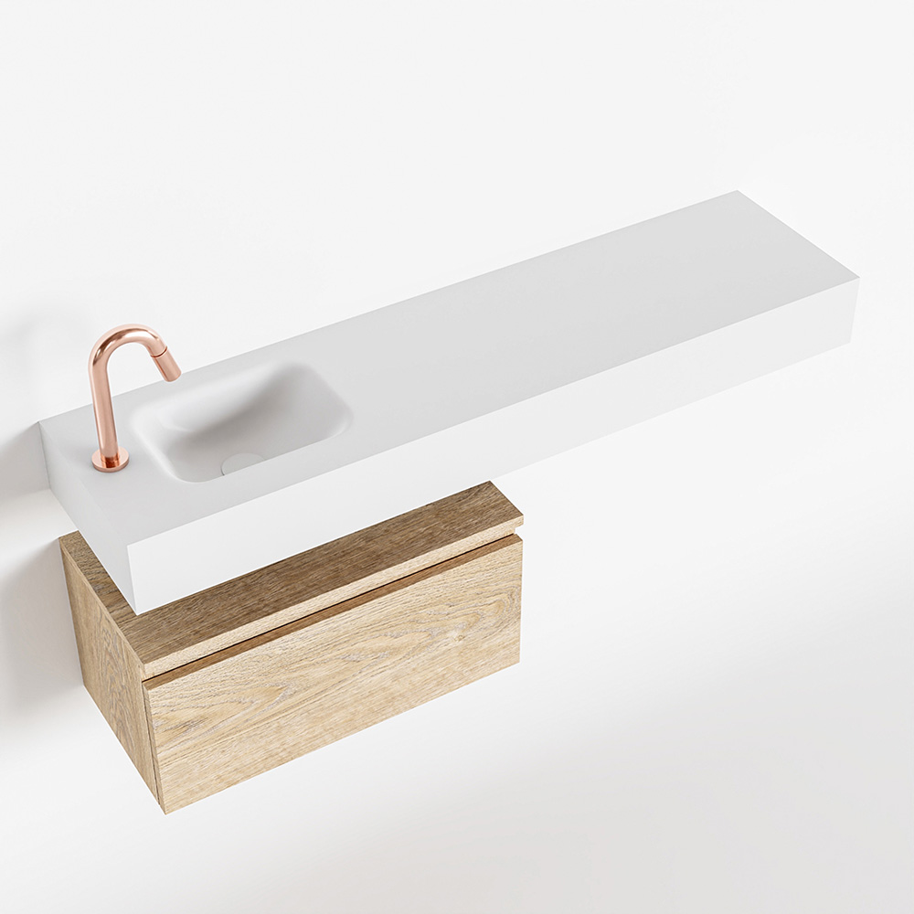 MONDIAZ ANDOR 60cm toiletmeubel washed oak. LEX 120cm wastafel talc positie links. Met 1 kraangat - Afbeelding 4