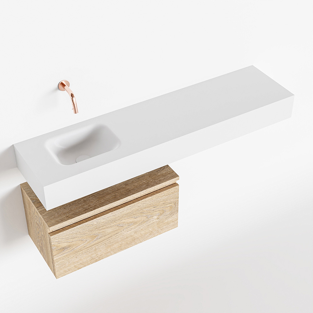 MONDIAZ ANDOR 60cm toiletmeubel washed oak. LEX 120cm wastafel talc positie links. Zonder kraangat - Afbeelding 4