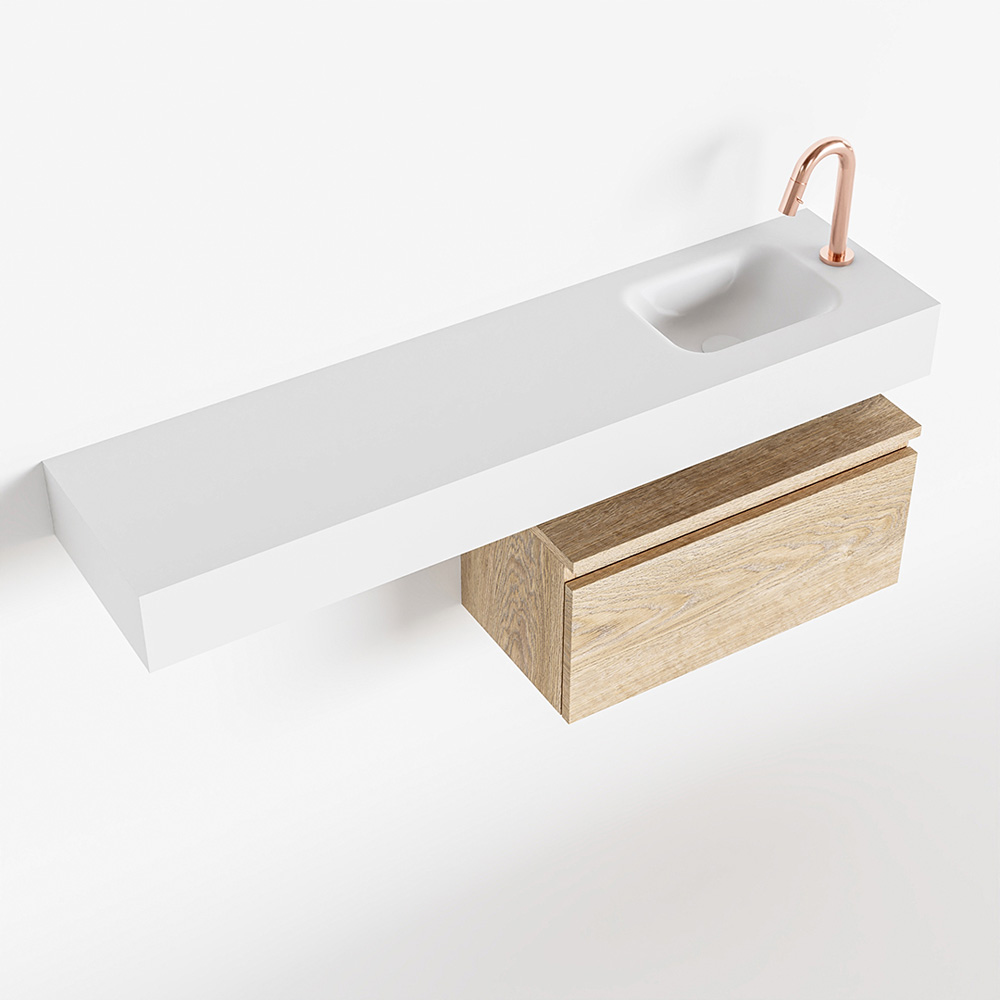 MONDIAZ ANDOR 60cm toiletmeubel washed oak. LEX 120cm wastafel talc positie rechts. Met 1 kraangat - Afbeelding 4