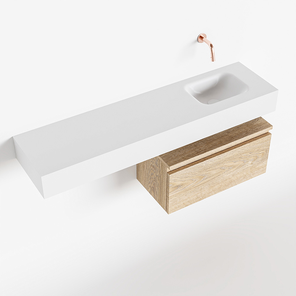 MONDIAZ ANDOR 60cm toiletmeubel washed oak. LEX 120cm wastafel talc positie rechts. Zonder kraangat - Afbeelding 4