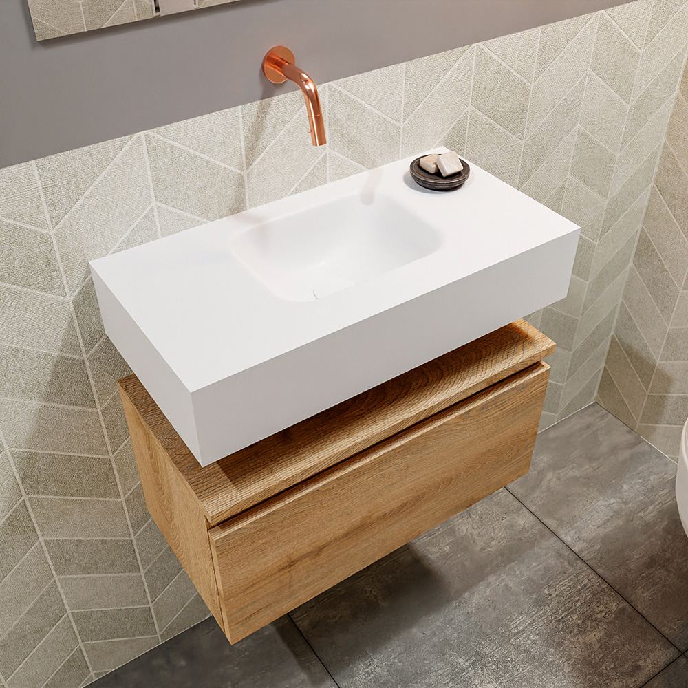 MONDIAZ ANDOR 60cm toiletmeubel washed oak. LEX 60cm wastafel talc positie midden. Zonder kraangat - Afbeelding 2