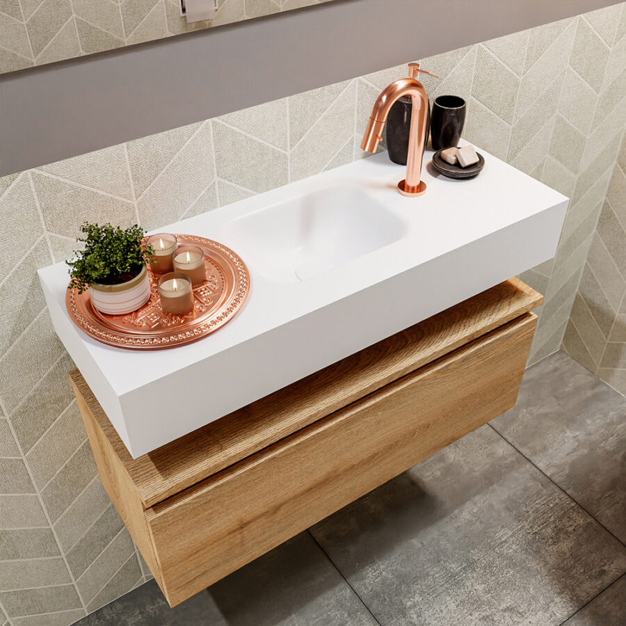MONDIAZ ANDOR 80cm toiletmeubel washed oak. LEX 80cm wastafel talc positie midden. Met 1 kraangat - Afbeelding 2