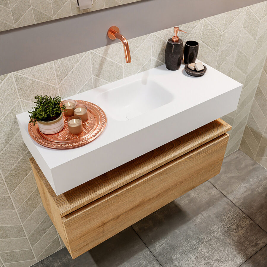 MONDIAZ ANDOR 80cm toiletmeubel washed oak. LEX 80cm wastafel talc positie midden. Zonder kraangat - Afbeelding 2