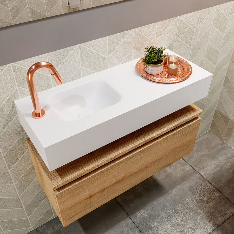 MONDIAZ ANDOR 80cm toiletmeubel washed oak. LEX 80cm wastafel talc positie links. Met 1 kraangat - Afbeelding 2